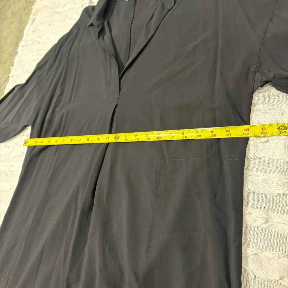 Vince Shirt Dress Black Easy Knit Oversized Split Neck Pullover Sz L Lagen Look - Picture 8 of 11